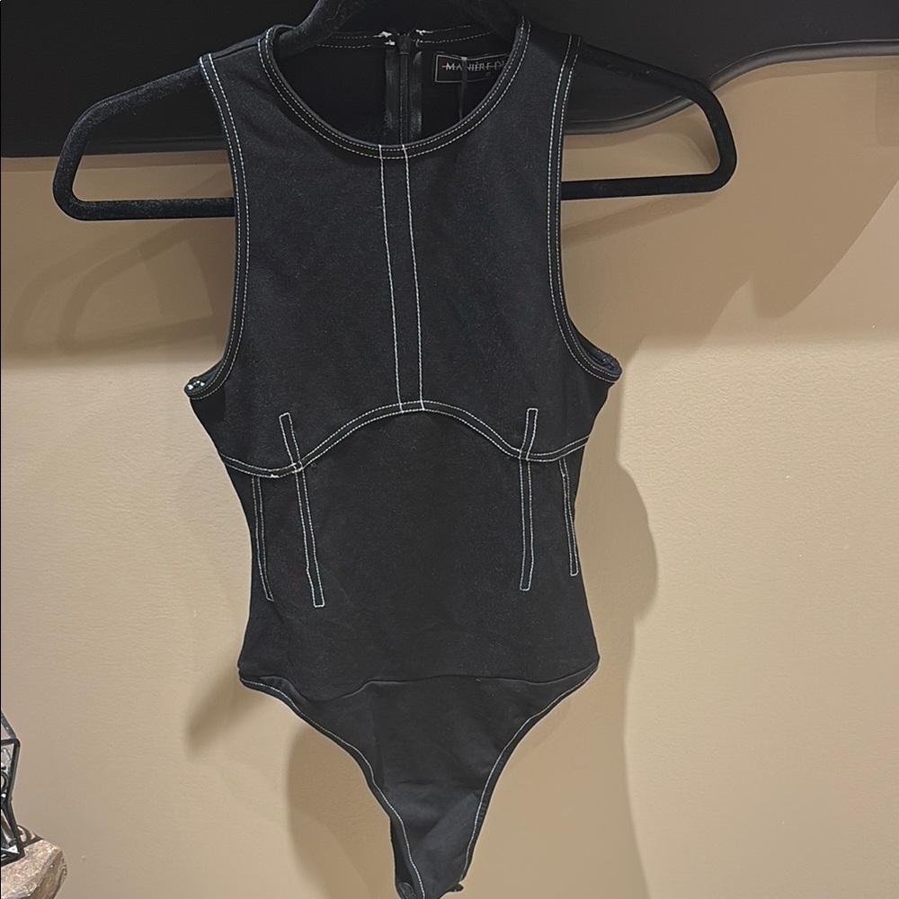 Maniere De Voir Black Contrast Stitch Bodysuit